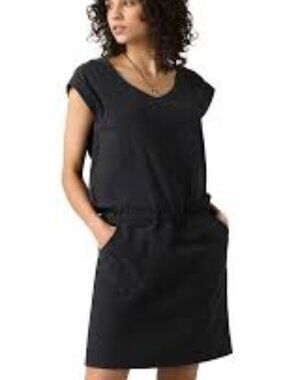 Prana Norma Dress Women Small Black Short Sleeve Athletic Hiking Camping Stretch